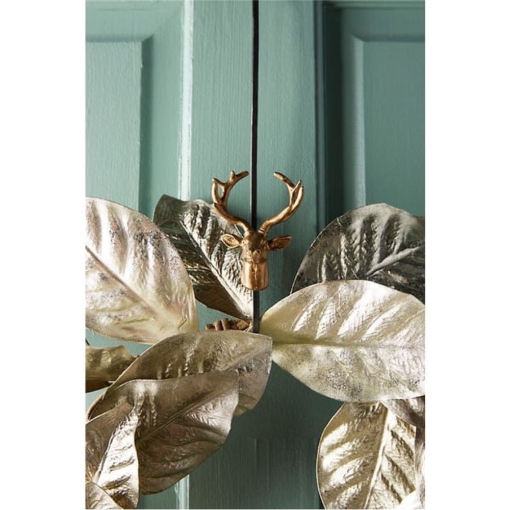 Elegant Gold Holiday Wreath with Deer Accent